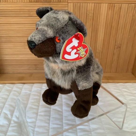 NWT Beanie Baby Ty Howl Wolf 2000 Retired Vintage Brown Gray Playful Dog - Picture 1 of 15
